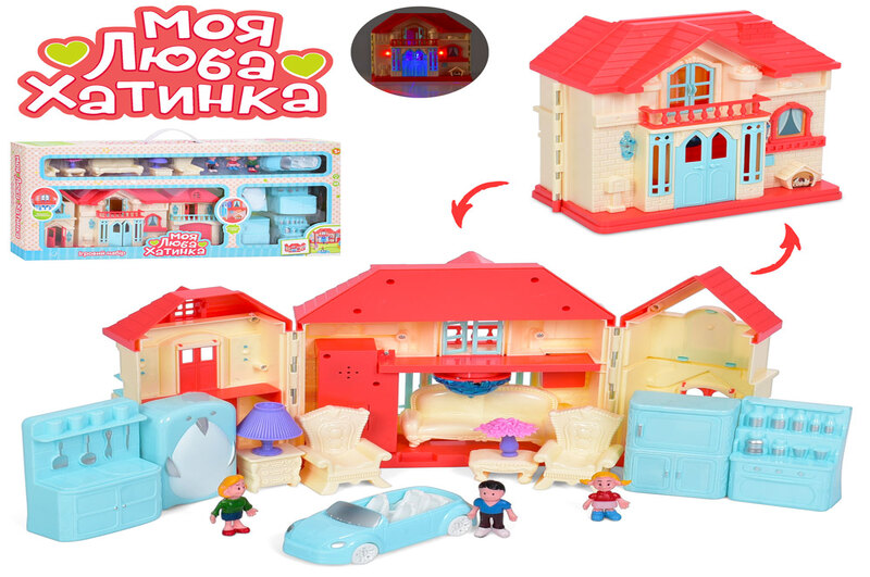 Будиночок WD-933A (12шт) 38-19см,автомобіль 12см,фігурка 6см 3шт,меблі,звук,світло,на бат-ці.вкор-ці