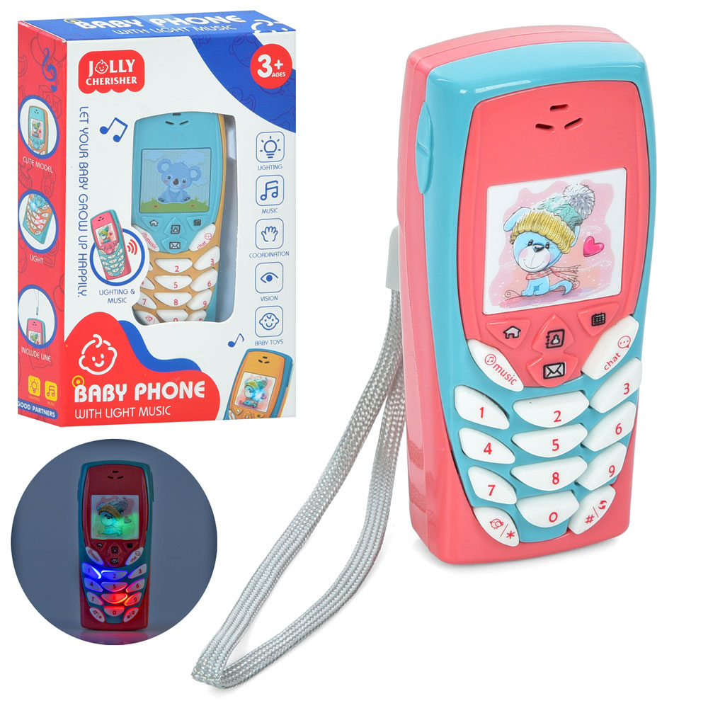 Телефон мобільний 282-28 (60шт) 10см, музика, звук, світло, 2 кольори, на бат-ці, в кор-ці, 10-15,5-