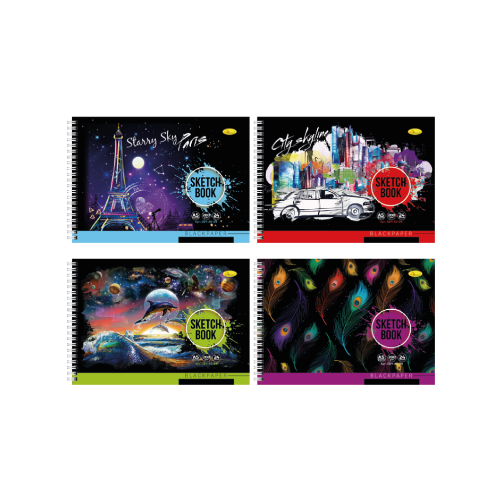 Скетч-бук BLACK 24арк., А5   СББ-А5-24УПАК4шт