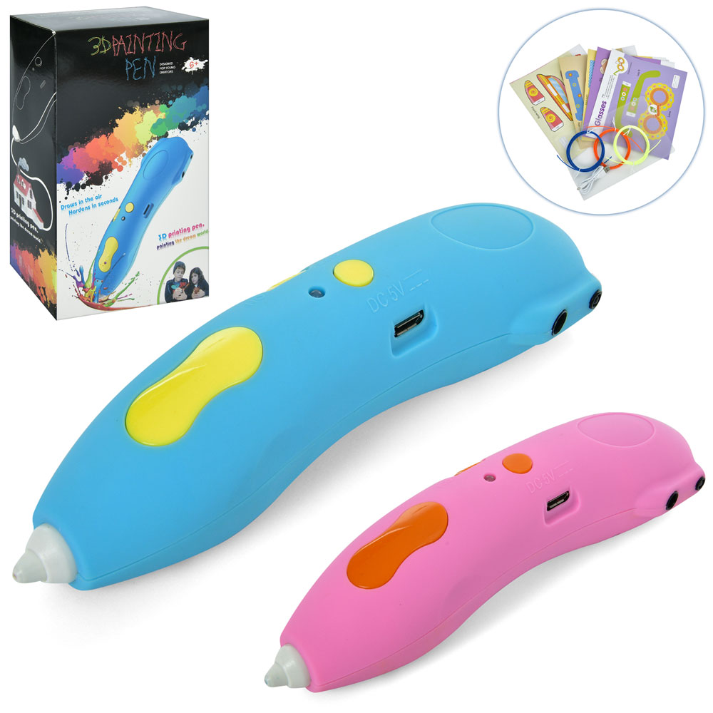 3D ручка 668 (12шт) 15см, акум, світло, USBзарядне, тип філоменту-PCL(3 кольори), 2 кольори, в кор-ц