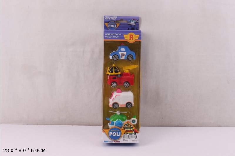 Іграшка машинка на коліщатах  арт. 9B (192шт/2) Robocar Poli, 4 героя, короб. 28*9*5 см