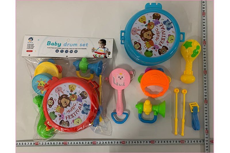 Інструменти муз. арт. A881 (48шт/2) барабан, бубон, стукалка, труба, пакет 32*33*11см