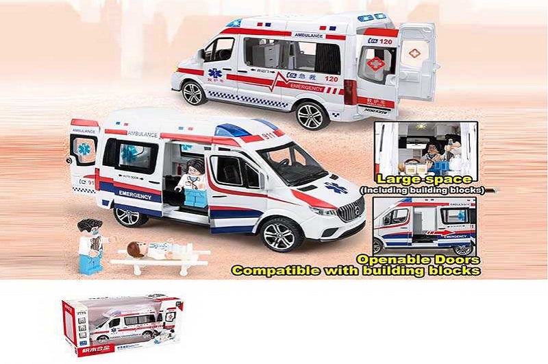 Машинка 2408 C (12) Швидка допомога", звук, підсвічування, інерція, металопластик, відчиняються две"