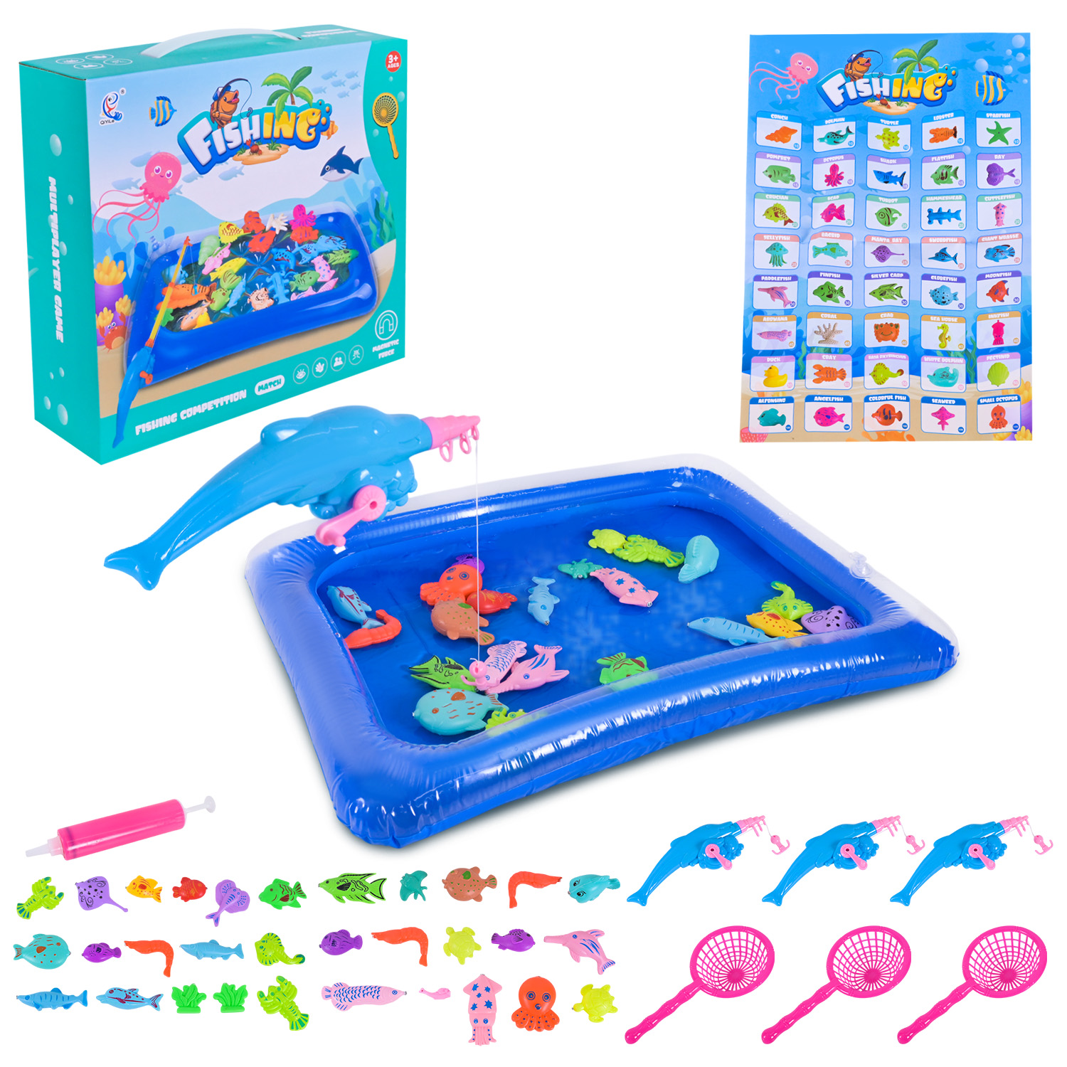 Рибалка арт. 1125 (60шт/2) надувний басейн, вудка, насос, 31 риб, 3 вудки, короб.24*7,5*22 см р-р ба