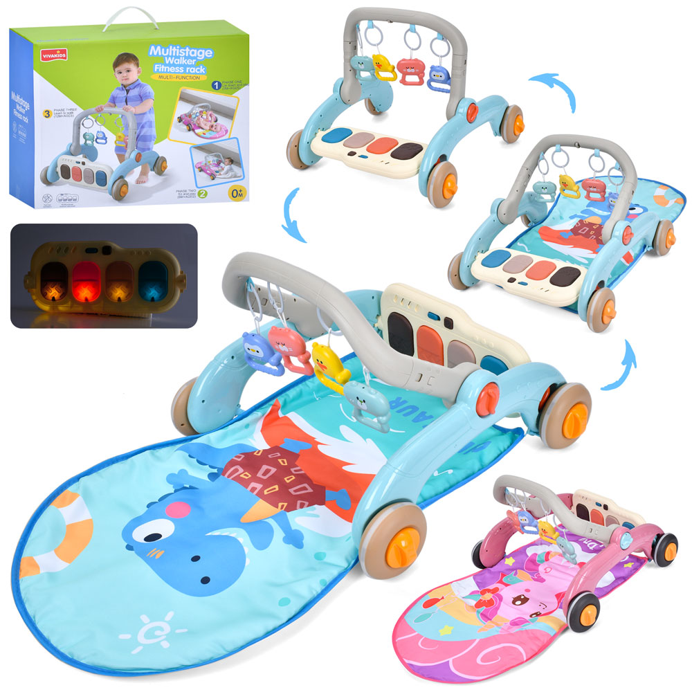 Каталка-ходунки 6668 (12шт) 3в1(килимок 72-46см, ігровий центр), дуга з підвісками (4шт, брязкальце)