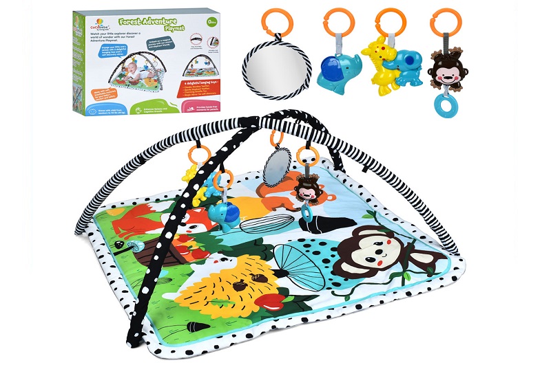 Килимок для немовляти 63636 (6шт) 85-85см, дуга 2шт, підвіски 4шт (3шт тварини-брязкальце, 1шт-дзерк