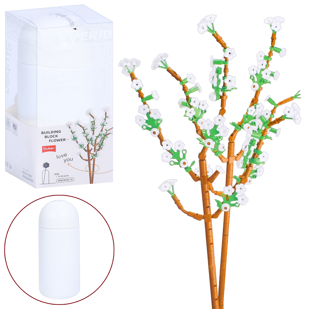 Конструктор SLUBAN M38-B1101-15 (32шт) квіти, фонтанезія, 43,2см, колба, в кор-ці(слюда), 9,5-22-9,5