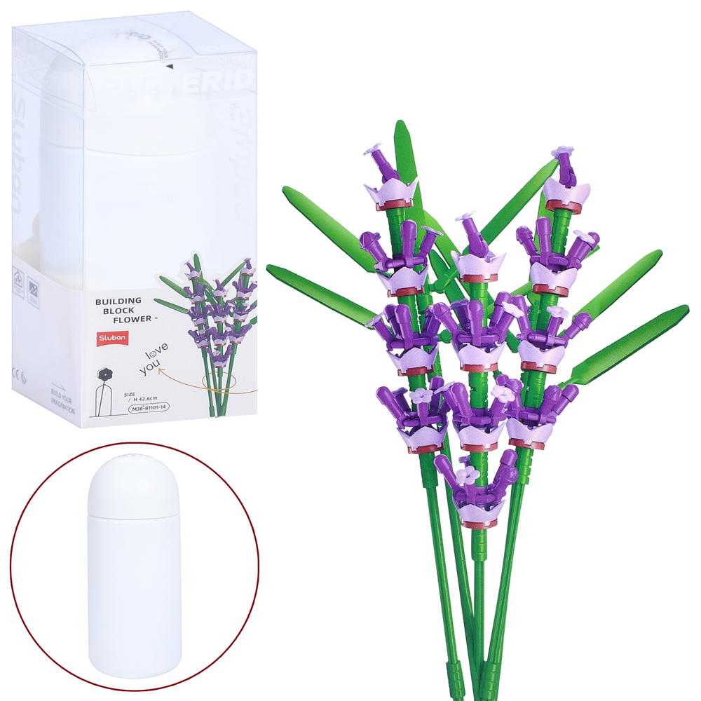 Конструктор SLUBAN M38-B1101-14 (32шт) квіти, лаванда, 42,6см, колба, в кор-ці(слюда), 9,5-22-9,5см