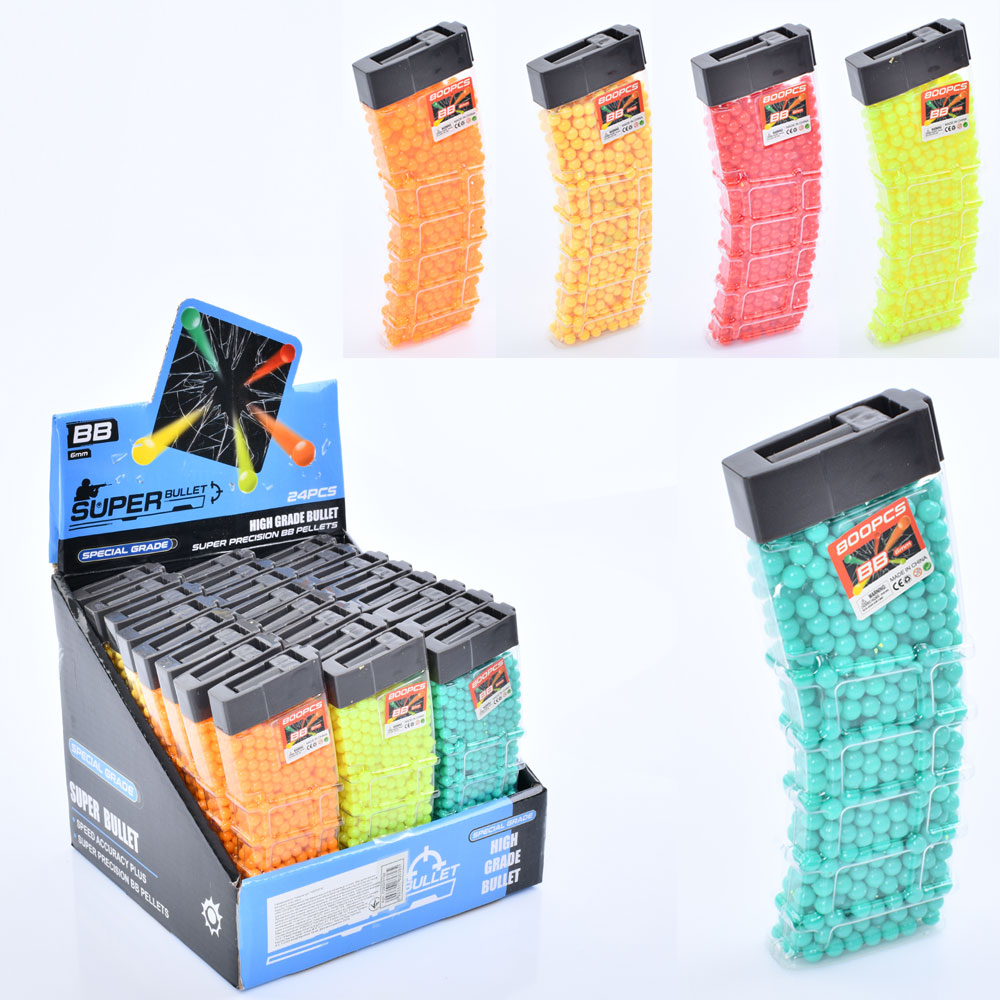 Кулі TD2023132 (192шт) 6мм, пластик, колба 5,5-16-2см, 24шт(5кольорів) в дисплеї, 24-11,5-19см