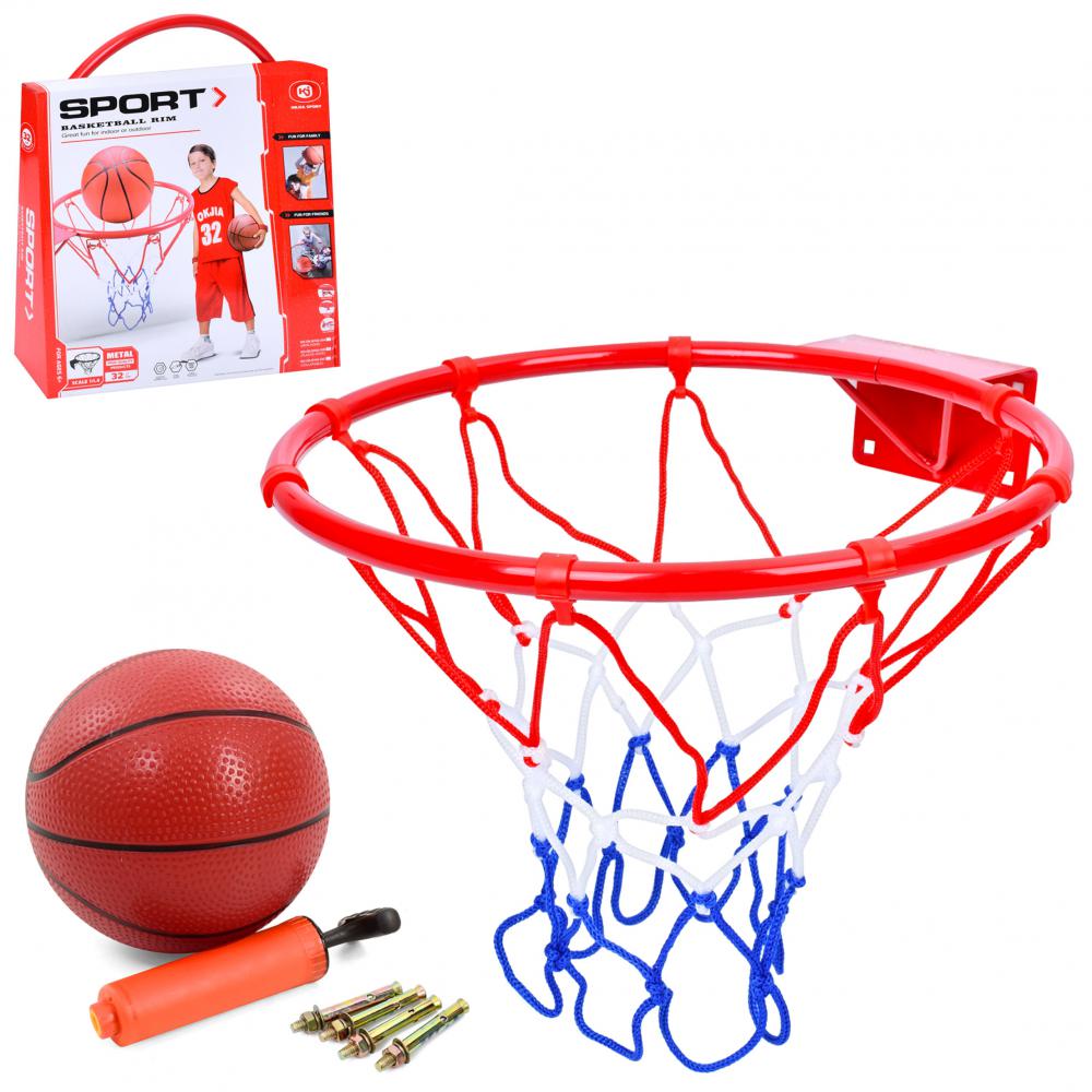 Баскетбольне кільце MR 1181 (12шт) кільце(метал) 32см, сітка, м'яч, насос, в кор-ці, 32-37-8см